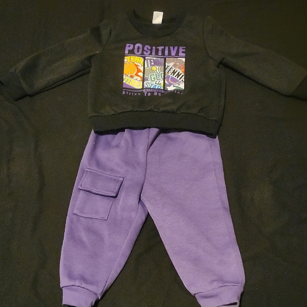 Kids Black and Purple Sweatshirt and Jogger Set